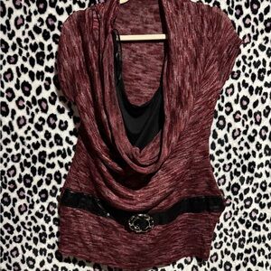 Deb Maroon Knit Top with Charcoal Details
